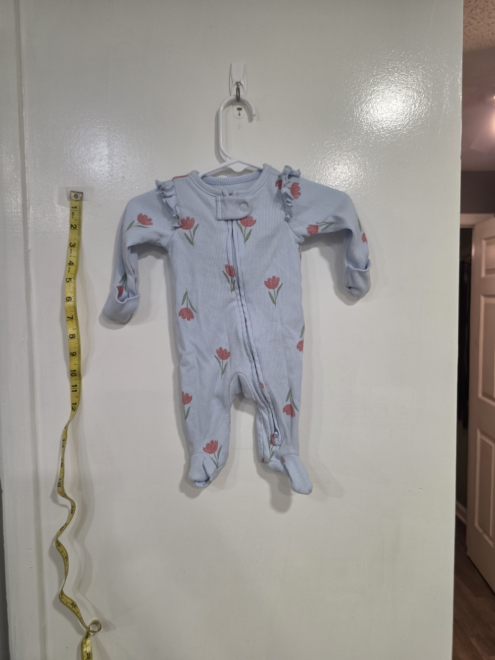 Carter's Light Blue Floral Ruffle-Sleeve Footed One-Piece